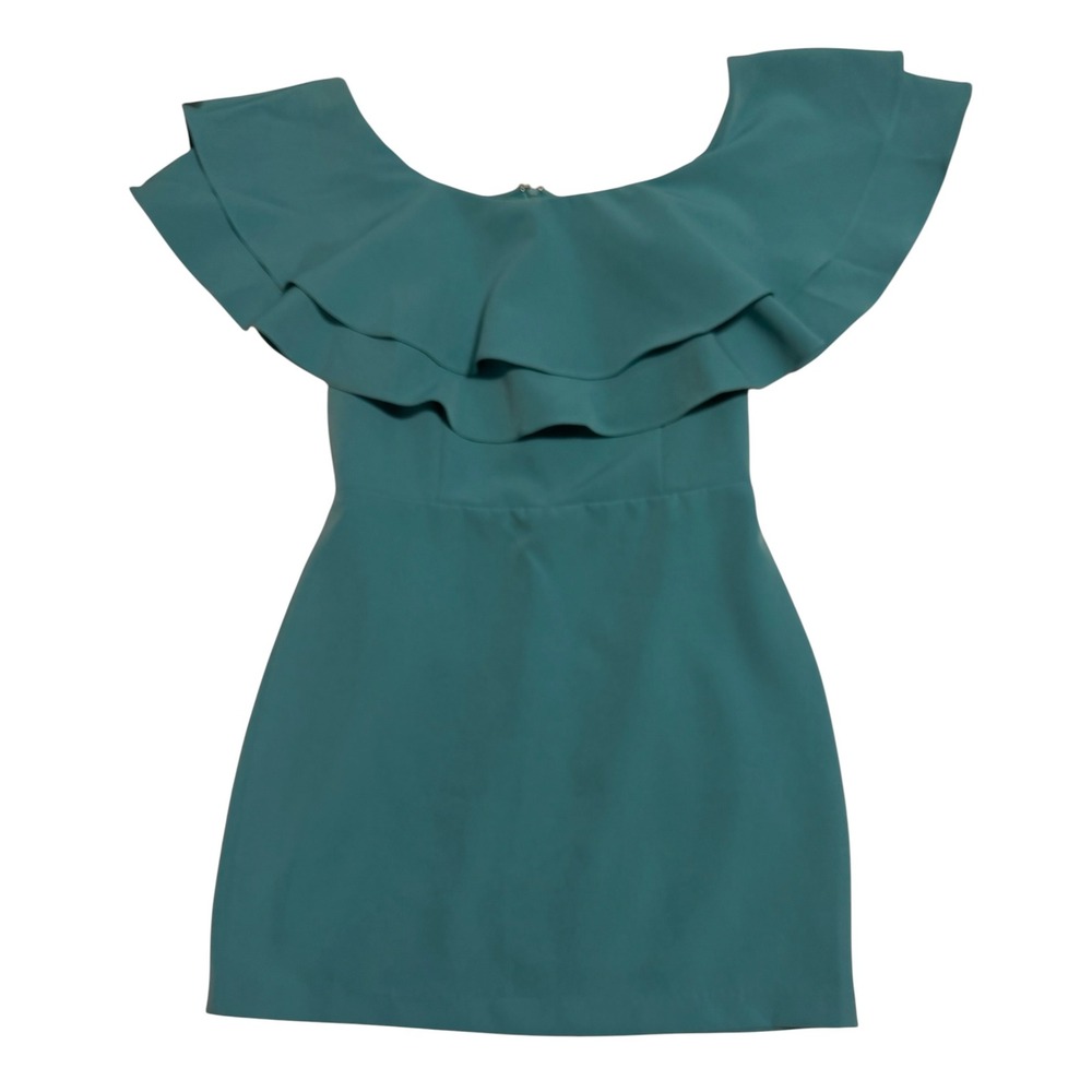 Endless Rose Teal Blue Off The Shoulder Ruffle Mini Dress Cocktail Party Size S - Picture 2 of 10